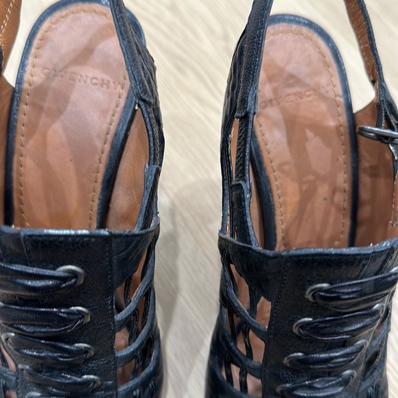 Givenchy black leather lace up peep toe slingback heel bootie size 38.5 - Picture 2 of 10